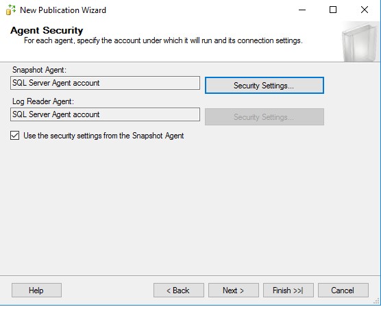 New Publication Wizard - Agent Security Config