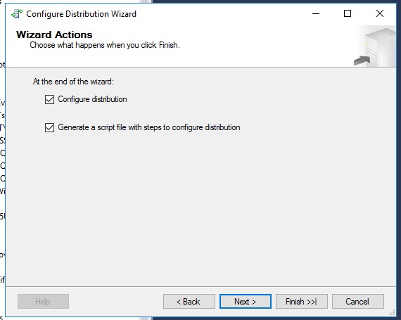 Configure Distribution Wizard Before Finish