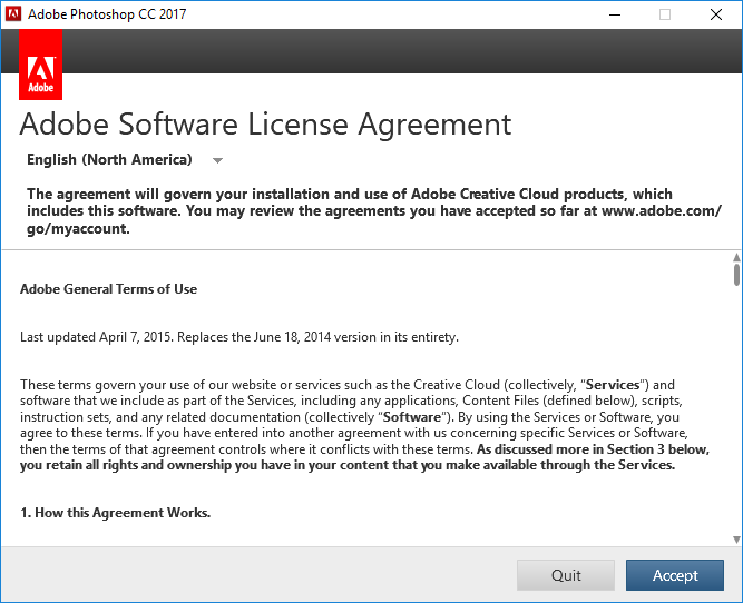 Adobe Photoshop CC 2017 License Agreement