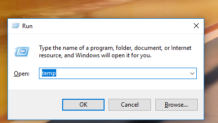 gõ run để vào folder temp kiểm tra các file rác và xóa chúng